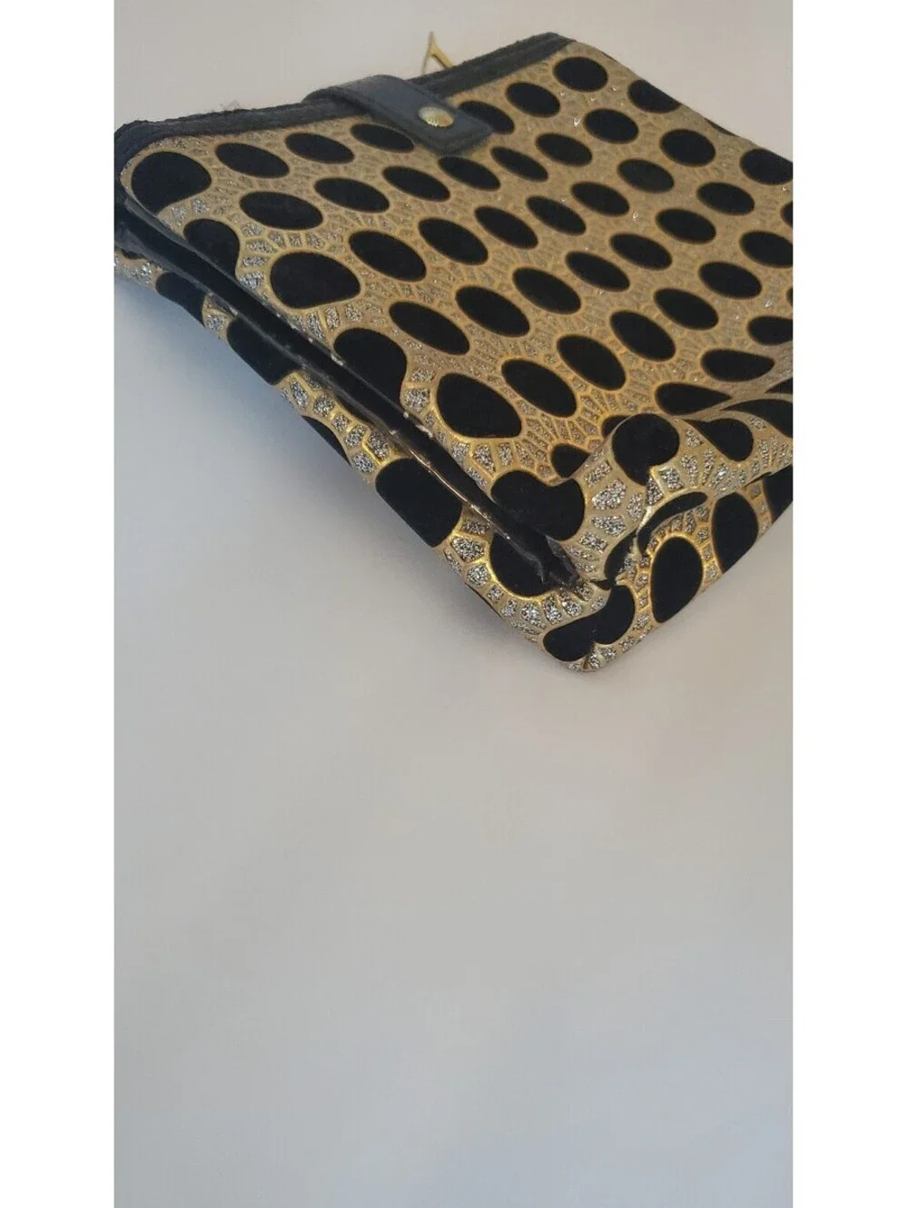 Dior Beauty Black & Gold Lattice Polka Dot Pouch Makeup Bag with Charms